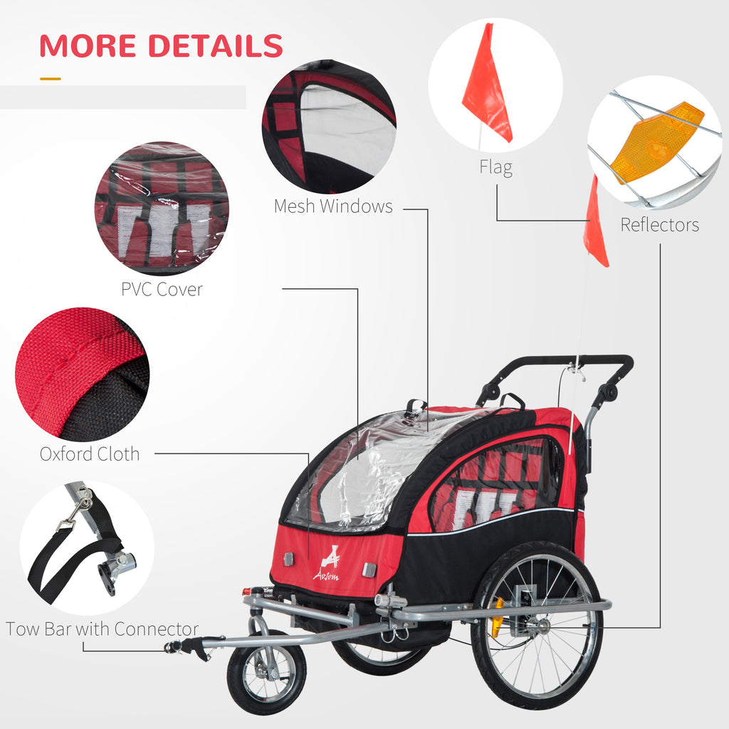 Elite 360 Double Child Two-Wheel Bicycle Cargo Trailer With 2 Security Harnesses