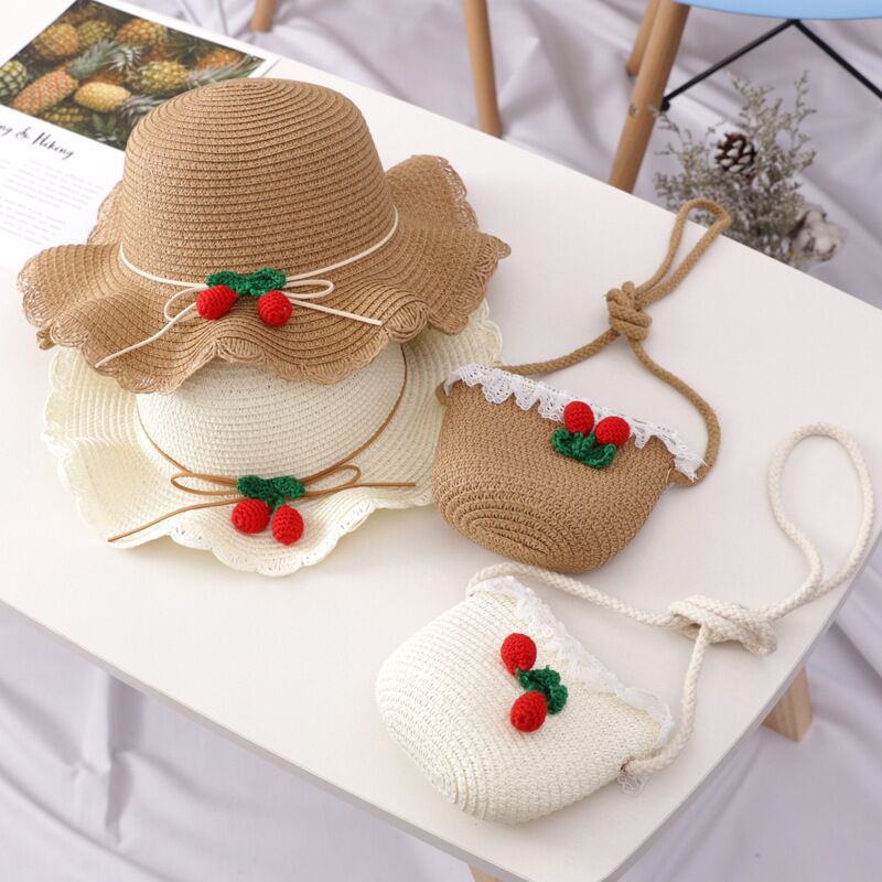 Girl Cherry Straw Hat Bag Set