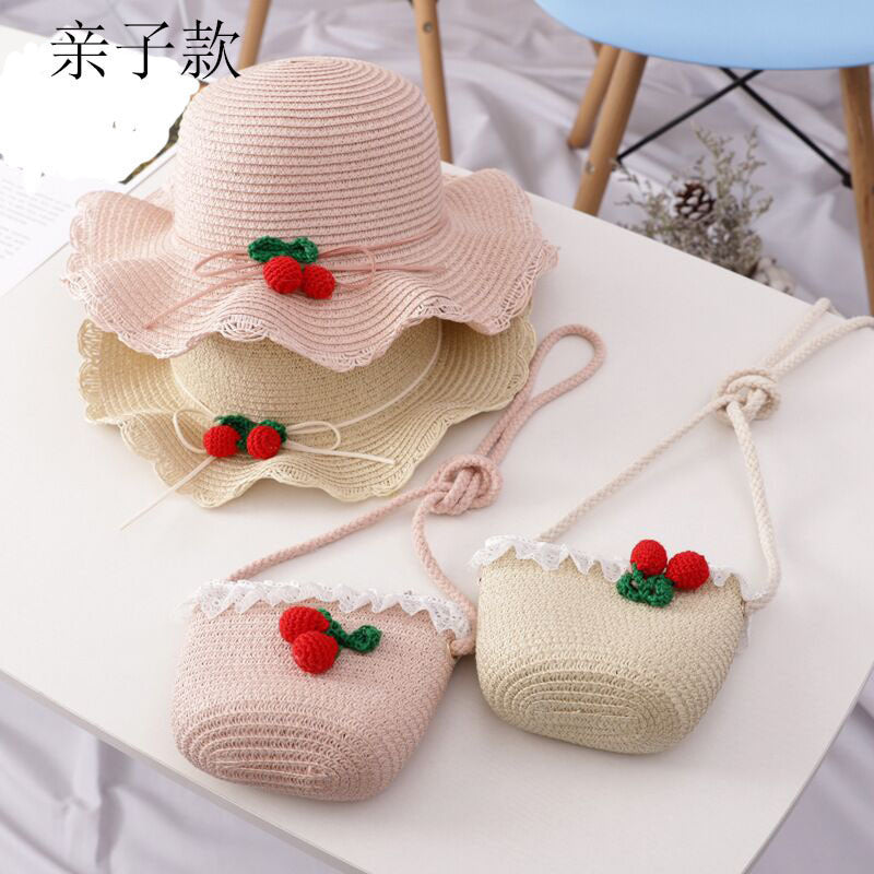Girl Cherry Straw Hat Bag Set