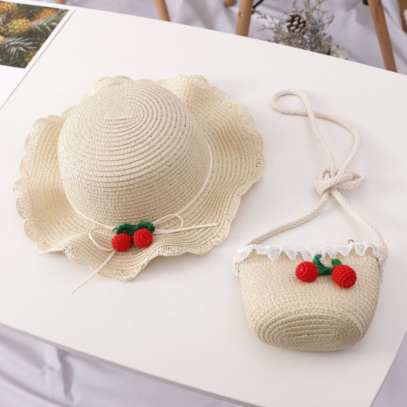Girl Cherry Straw Hat Bag Set