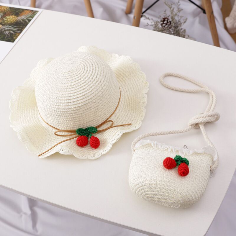 Girl Cherry Straw Hat Bag Set