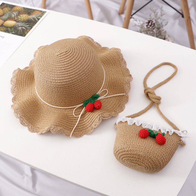 Girl Cherry Straw Hat Bag Set