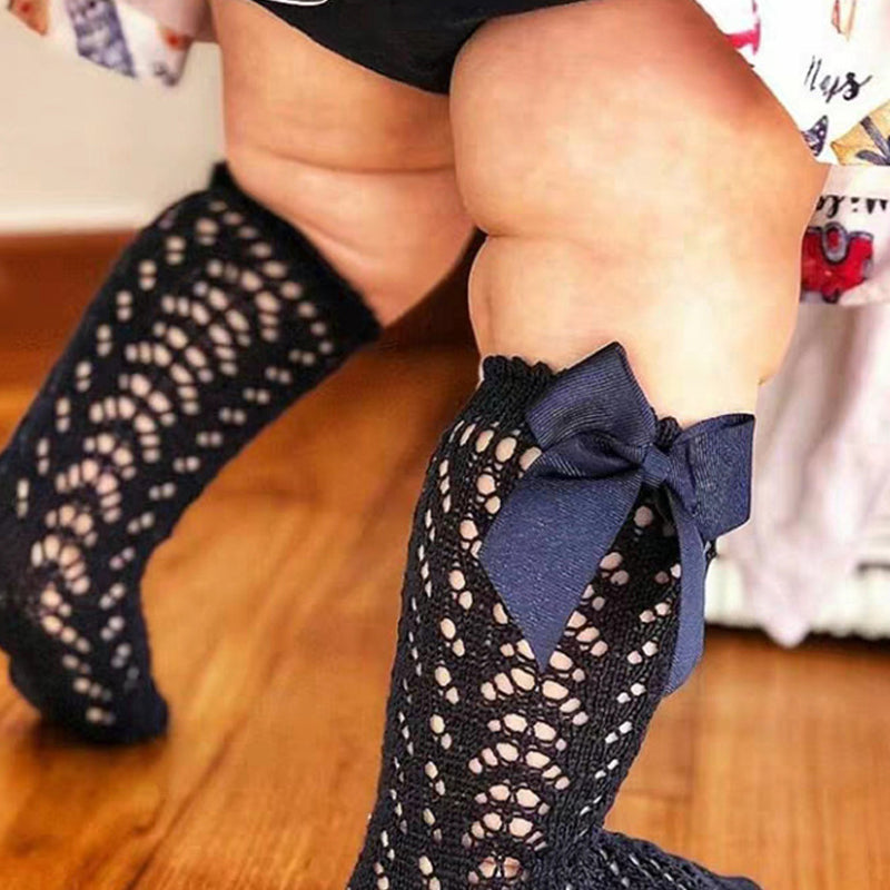 Breathable Cute Girls Knee High Socks With Bows