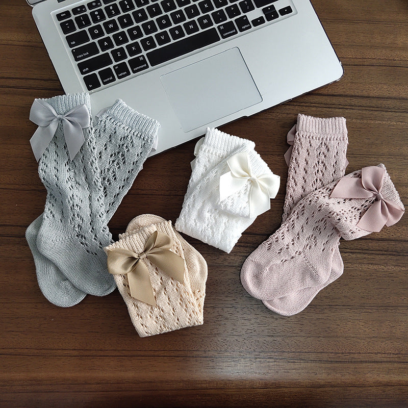 Breathable Cute Girls Knee High Socks With Bows