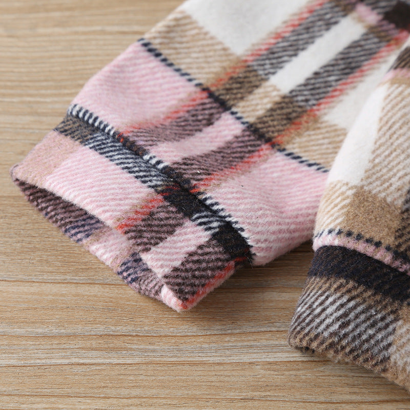 Girls Fashion Small Plaid Coat With Hat