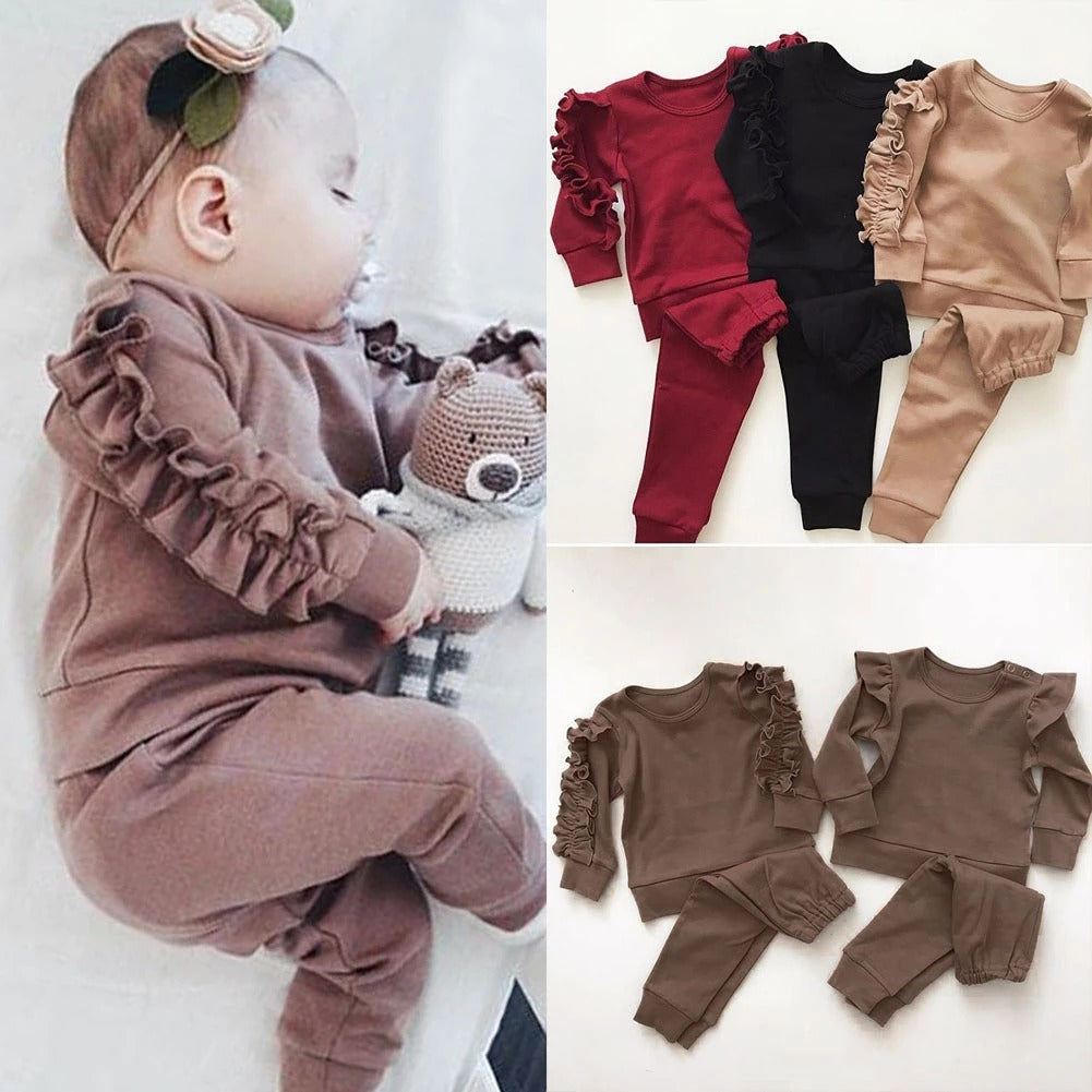 Newborn Baby Girls Ruffles Jumper Long Sleeve 2Pc Fall Outfits