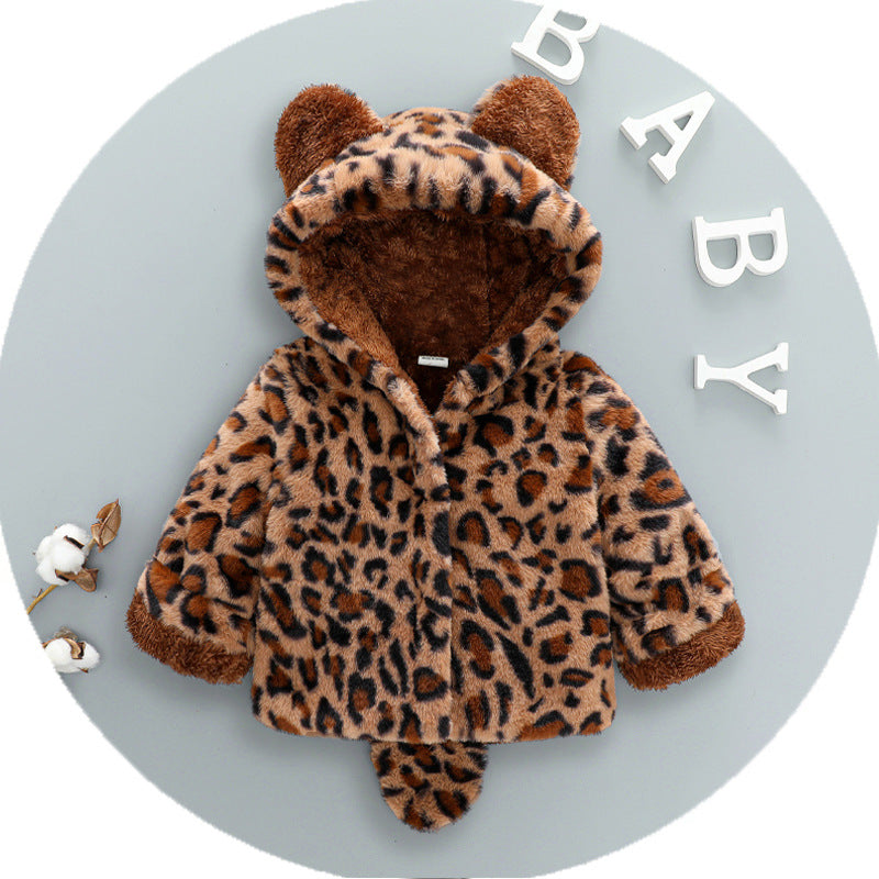 Baby Girls Leopard Velvet Padded Thickened Coat