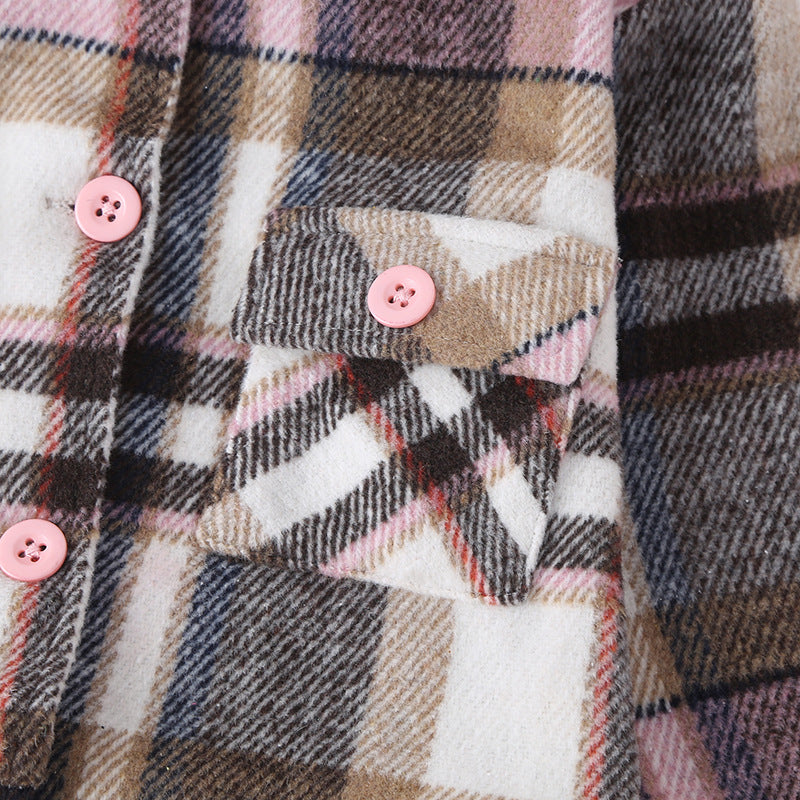 Girls Fashion Small Plaid Coat With Hat